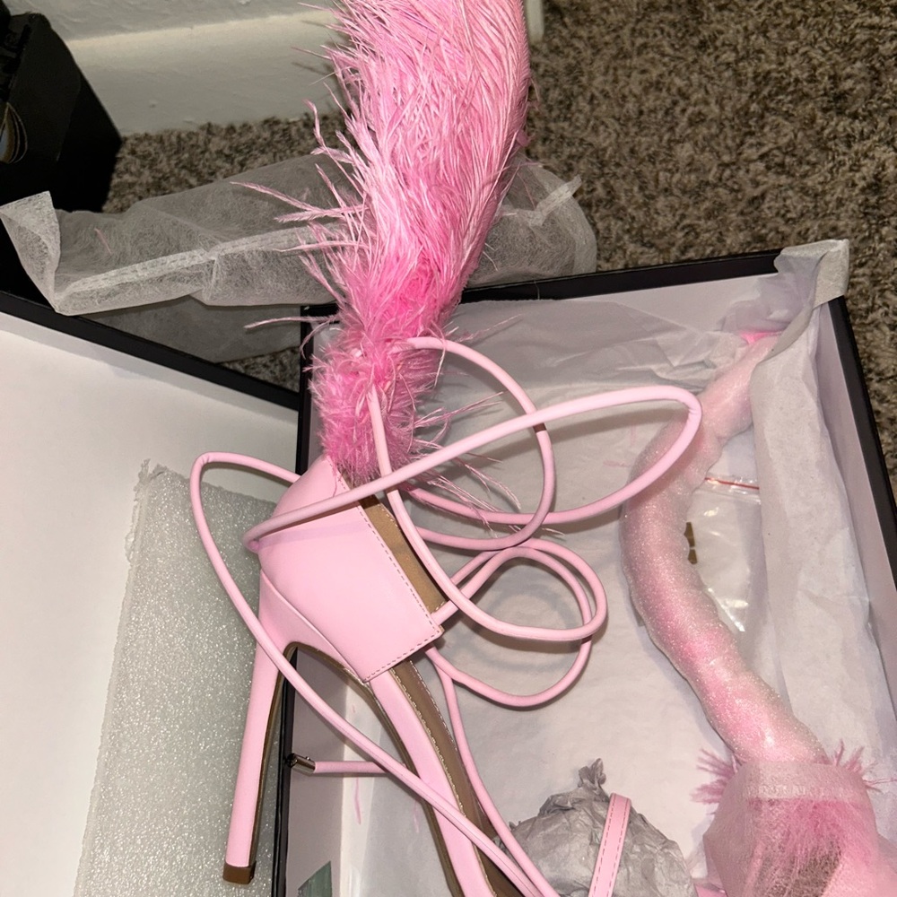 Elegant Pink Feathered Women's Heels